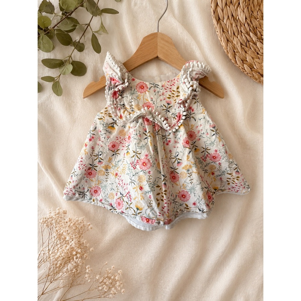 Tommy Bahama Baby Girl‎ Floral Pom Pom Trim Sleeveless Top 3-6 Months White Pink